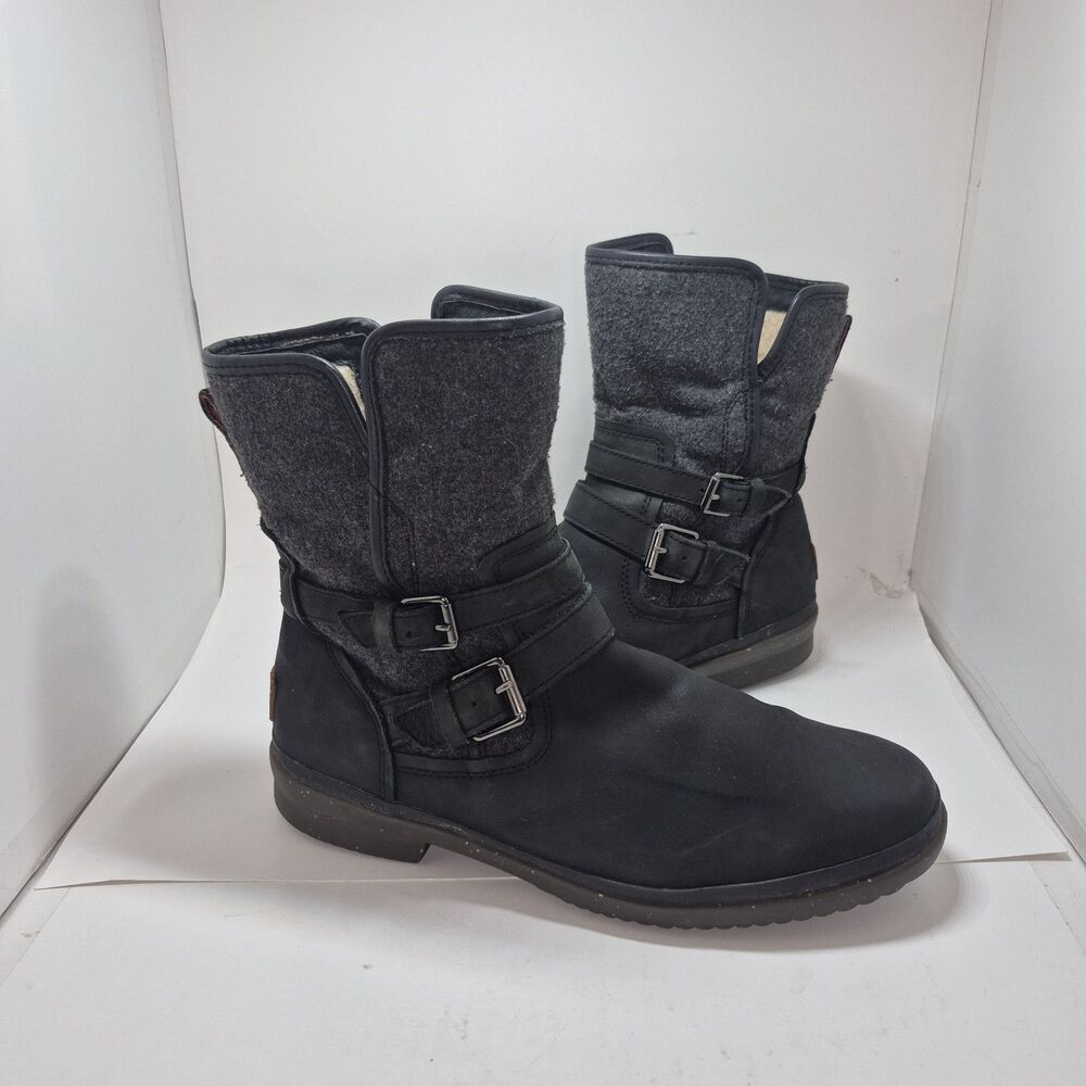 Ugg Australia Women's Strap Black Leather Waterproof Boot 1005269 Size 11